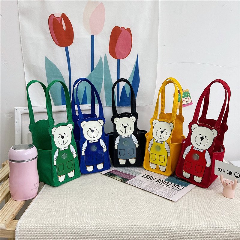 New Student Canvas Handbag 2025 Preppy Style Student Water Cup Cover Campus Handbag Kidsren's Shoulder Bag