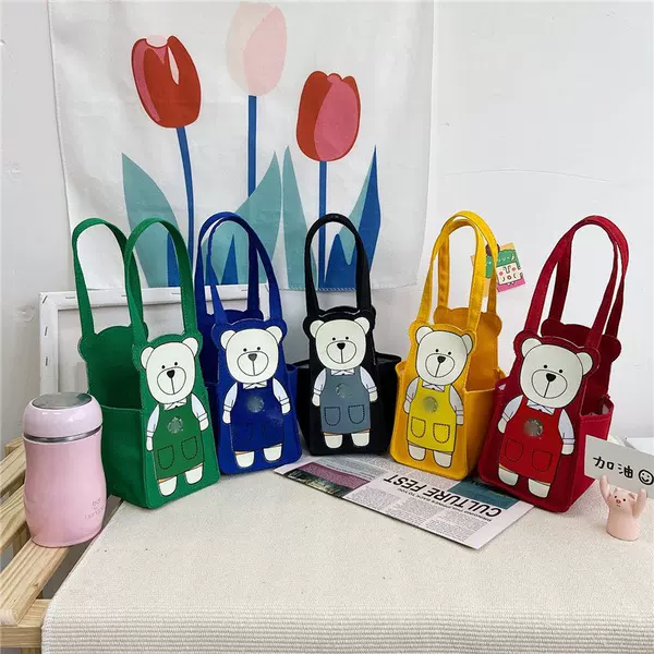New Student Canvas Handbag 2025 Preppy Style Student Water Cup Cover Campus Handbag Kidsren's Shoulder Bag