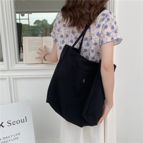 1521 Lazy Style Large Capacity Shoulder Bag Simple Korean Version Student Shopping Bag Literary Canvas Tote Bag Wholesale