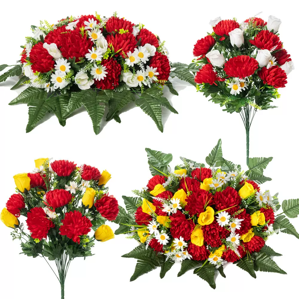 有孚跨境货源仿真墓碑花清明节墓地菊花祭祀假花上坟绢花扫墓祭奠