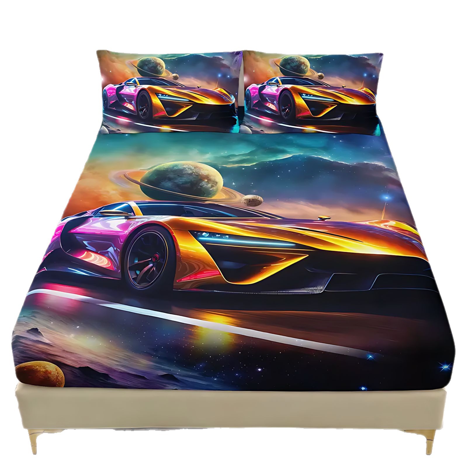 TEMU / JIT Cross-border neon luminoso coche deportivo 3D impresión digital cama gaza pillow kit para dibujar