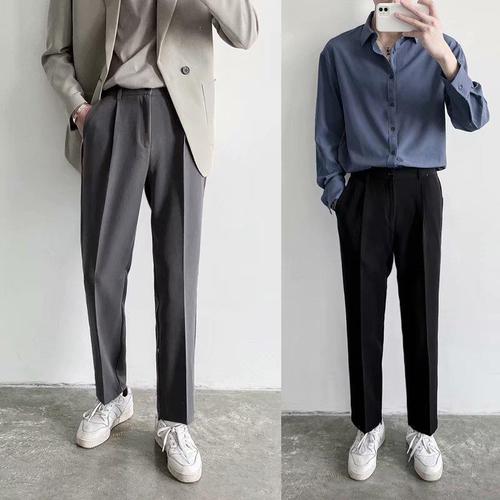 Korean-style straight-leg long pants for thin spring and summer, youth drop waist wide-leg pants for trendy men's casual Western pants