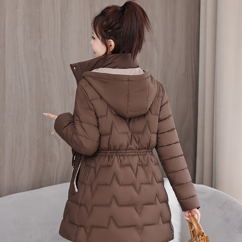 Cauchy plumón mujer invierno nuevo delgado de moda algodón chaqueta caliente largo estilo exterior