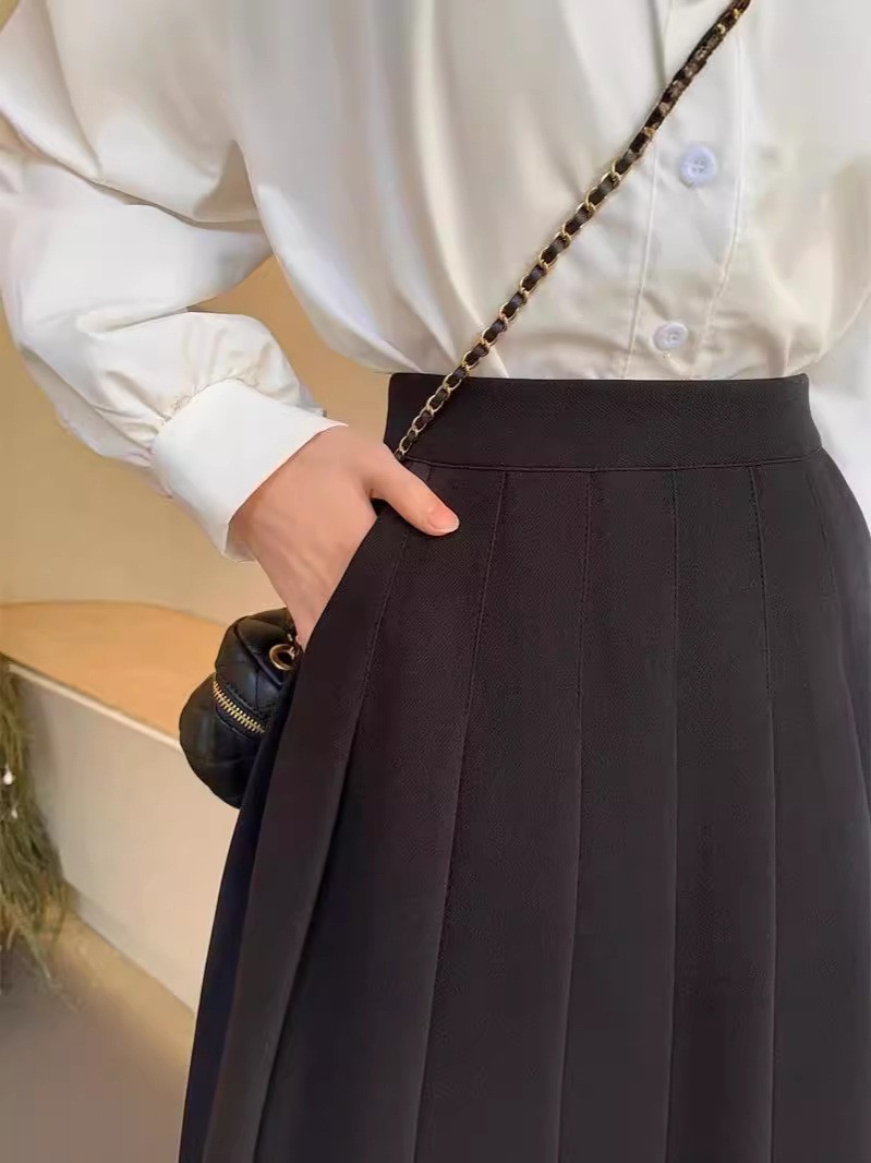 Pocket Pleated Skirt for Women Summer Korean Style High Waist Slimming Look Elastic Waist A-Line Short Skirt 2025 New Half Skirt