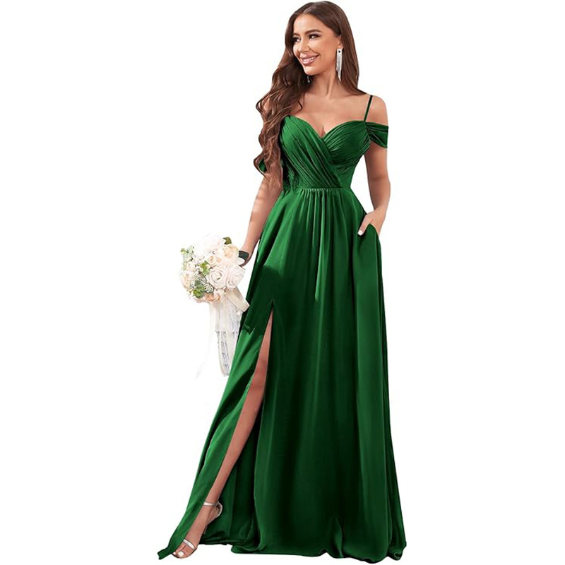 Vestido de noche de un solo hombro sexy europeo y americano, vestido de falda larga de cola de pez de encaje, dama de honor de gasa a nivel de diosa, caída delgada
