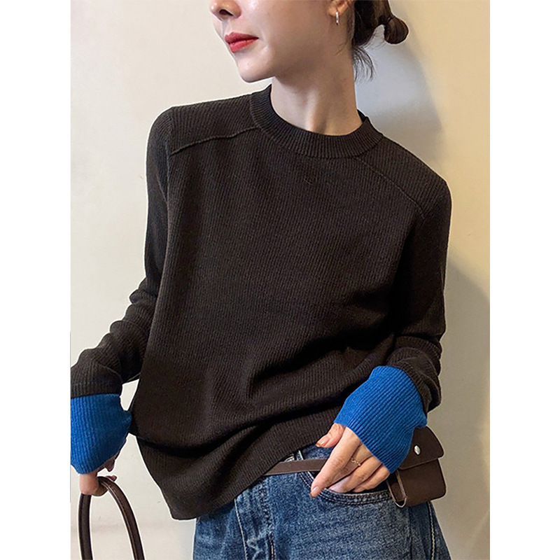 Retro Loose Round-Neck 2025 Autumn and Winter Knitwear, Slim-Fit Long-Sleeve Color-Blocking Unique Base Shirt, Commuter Top, Fashionable Retro Loose Round-Neck 2025 Autumn and Winter Knitwear, Slim-Fit Long-Sleeve Color-Blocking Unique Base Shirt, Commuter Top, Fashionable