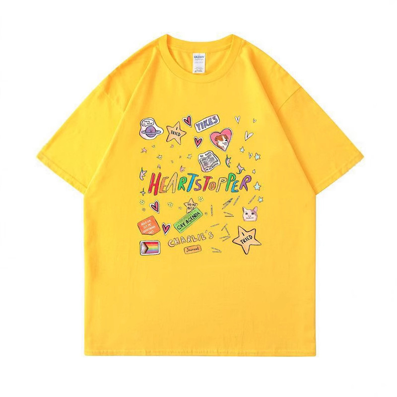 貿易クロスボーダー新製品 Tシャツ ハートストッパー 半袖 ニックとチャーリー メンズ レディース ヨーロッパサイズ Tシャツ