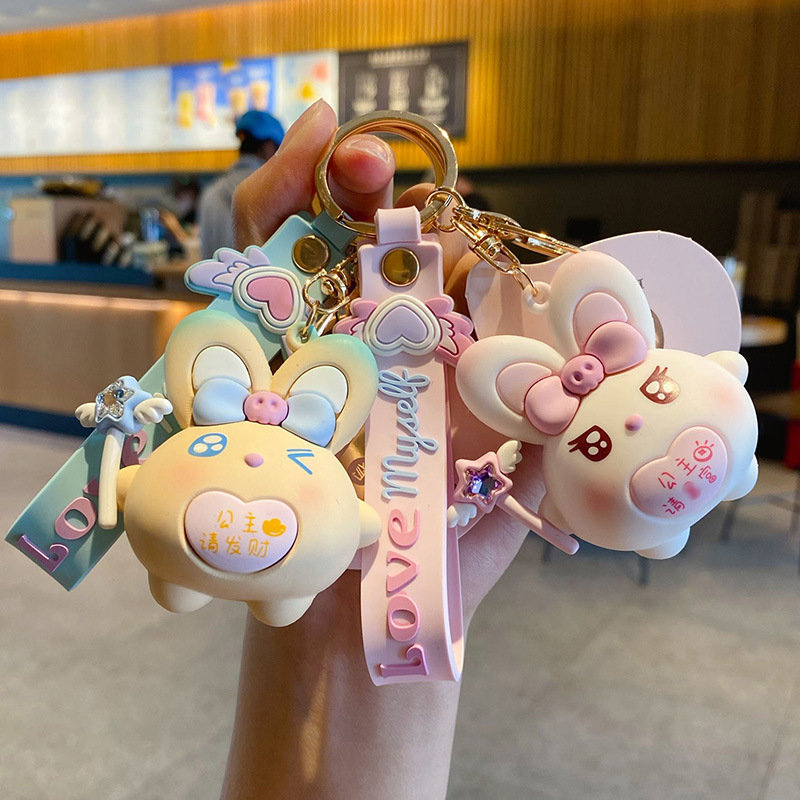Caricatura goteo de pegamento Maji conejo llavero accesorios interesantes bonitos bolsos escolares colgante llavero de mujer al por mayor
