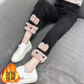 女童裤子2025新款秋冬加绒牛仔裤儿童加厚打底裤外穿保暖棉裤洋气