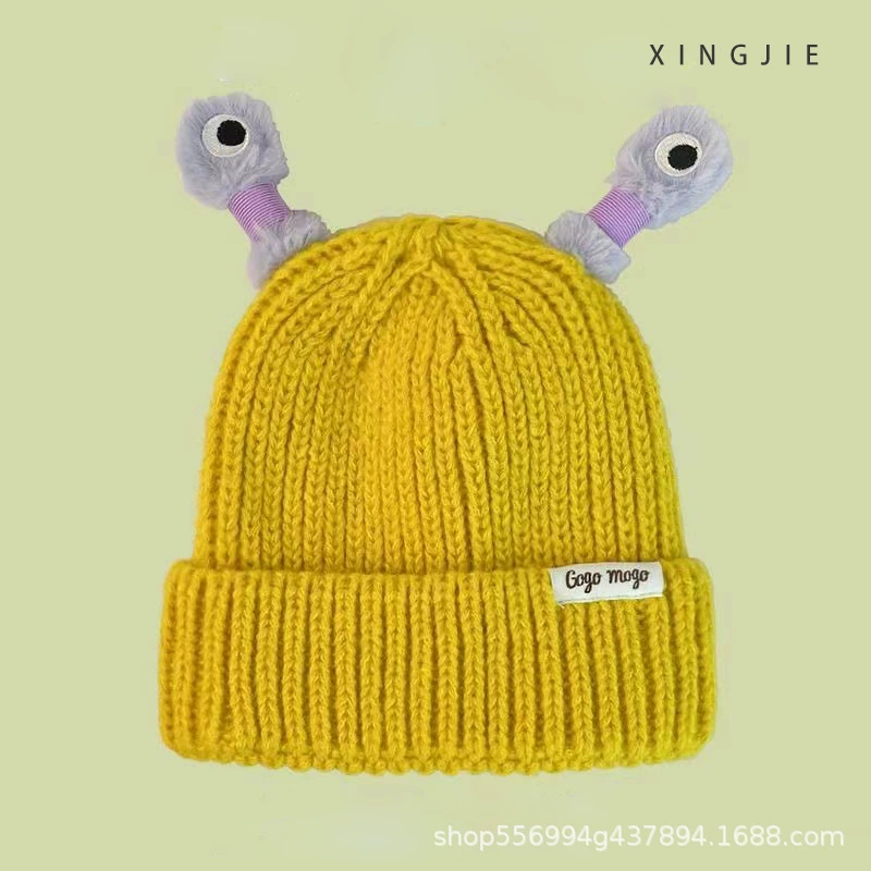  cartoon knitted woolen children's demi-season monster, funny keep warm knitted hat, family style