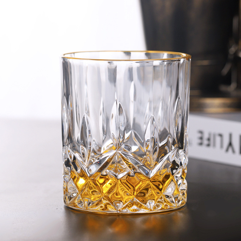 欧式描金边水晶玻璃洋酒杯威士忌酒杯家用奢华创意烈酒杯古典酒具