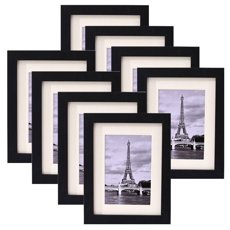 Cross-Border Manufacturer Amazon Mdf Wooden Photo Frame Wall Hanging Table Transparent Picture Frame Wholesale Photo Wall Set Photo Frame