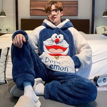 男士睡衣秋冬季加厚加绒珊瑚绒卡通青少年法兰绒加大码家居服套装