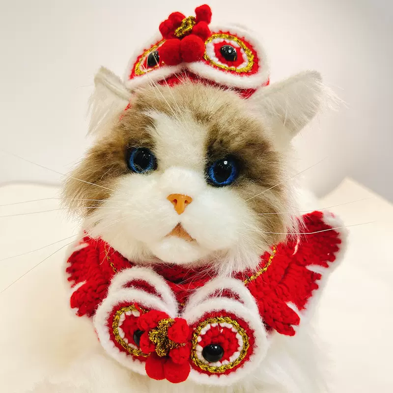 手工钩织新年醒狮宠物项圈狗狗醒狮宠物帽子可爱猫咪围脖宠物披肩