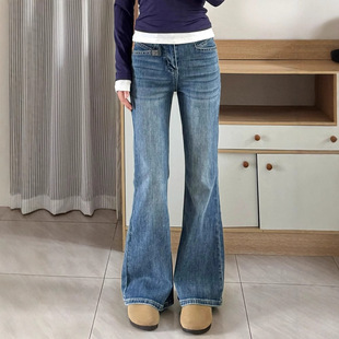 plus size Women's Blue Stretch High Waist Slim-fit Micro-fit Jeans Women's 2025 Early Spring New Horseshoe Pants