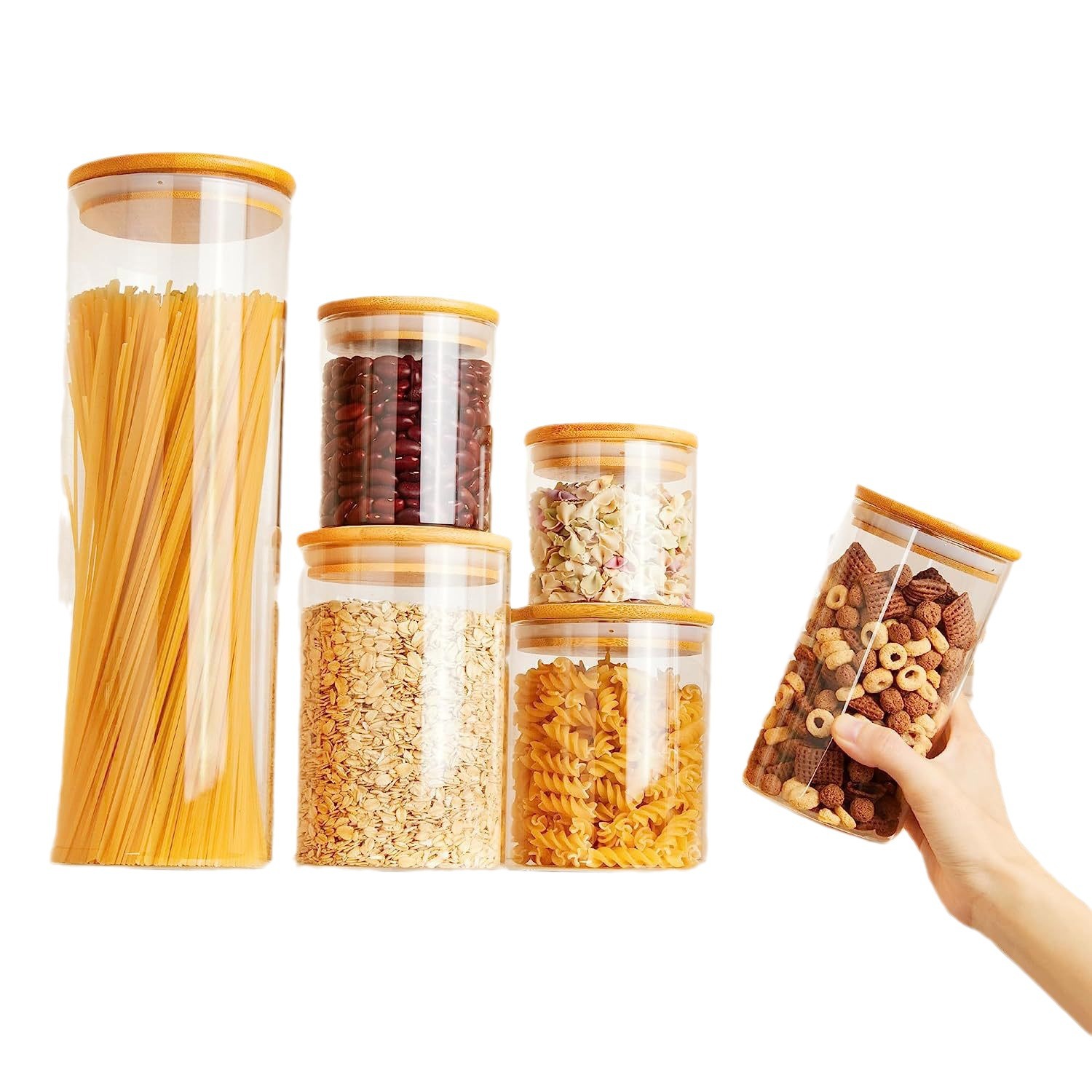 Frasco sellado de vidrio de borosilicato transfronterizo cubierta de bambú frasco de té botella de almacenamiento transparente de granos de frutas secas frasco de vidrio