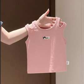 2026新款女童夏季上衣韩系背心粉色棉儿童无袖小众露肩上衣其他