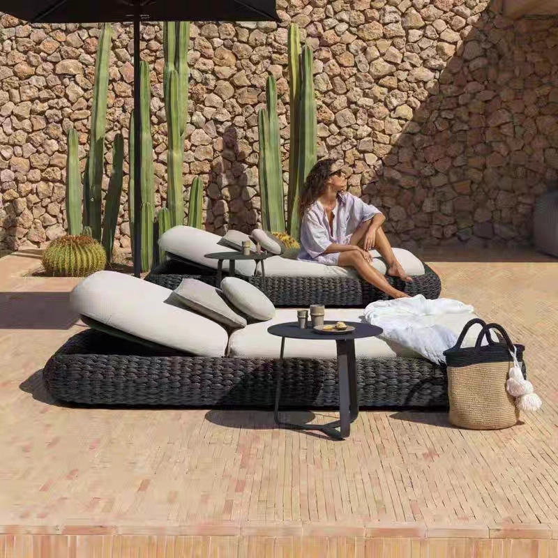 Cama de ocio al aire libre patio de alta gama trenzado perezoso club al aire libre villa piscina sillón de playa