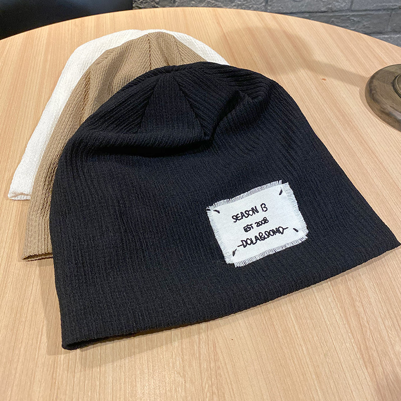 Cappello da confinamento da donna, sottile, autunno, nero, impilabile, grande, testa da donna, sottile, lavorato a maglia, foulard_voghion.com