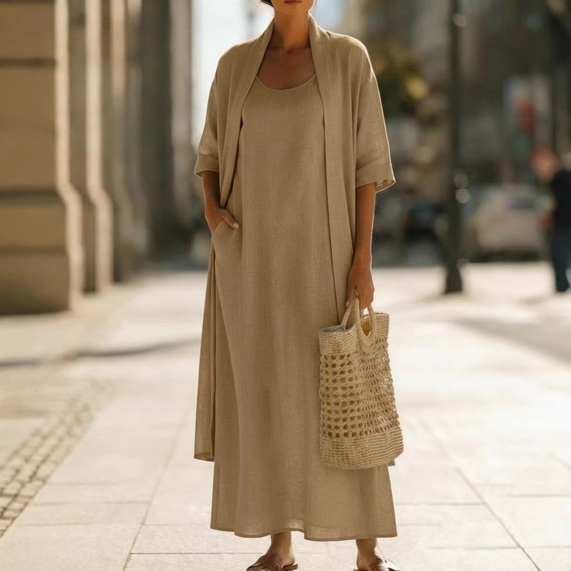 Women's Clothing Women's Simple Loose Comfortable Stylish Cotton Linen Two Piece Dress Early Summer Perfect Clothing_ecoleips.com
