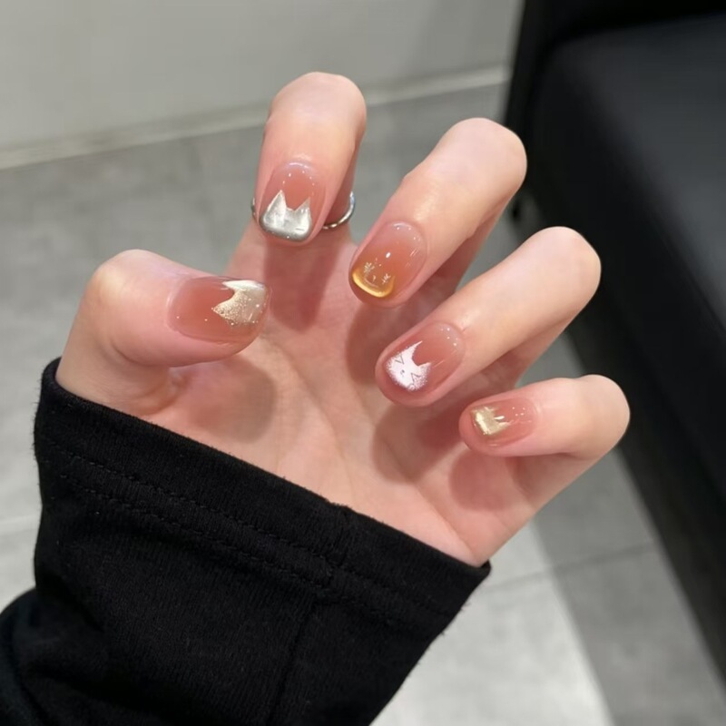 【Meow Meow Head】Cute kitten nude color clear cat eye manicure, purely handmade wearable nail tips wholesale 【Meow Meow Head】Cute kitten nude color clear cat eye manicure, purely handmade wearable nail tips wholesale