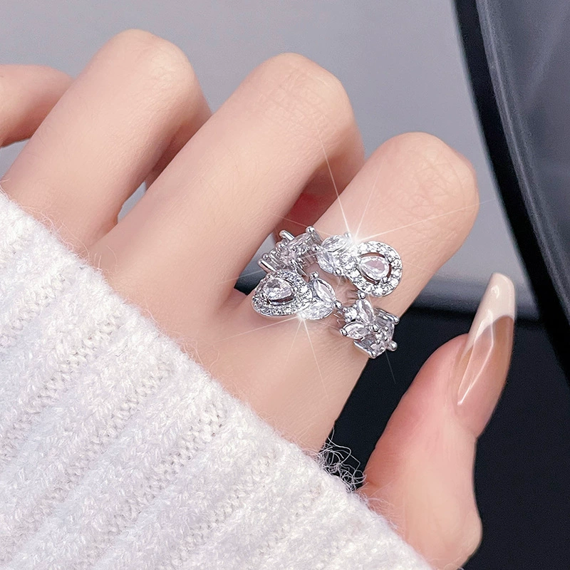 Регулируемое кольцо с rhinestone, кластер в виде алмазной россыпи, маленький изысканный светло-роскошный дизайн