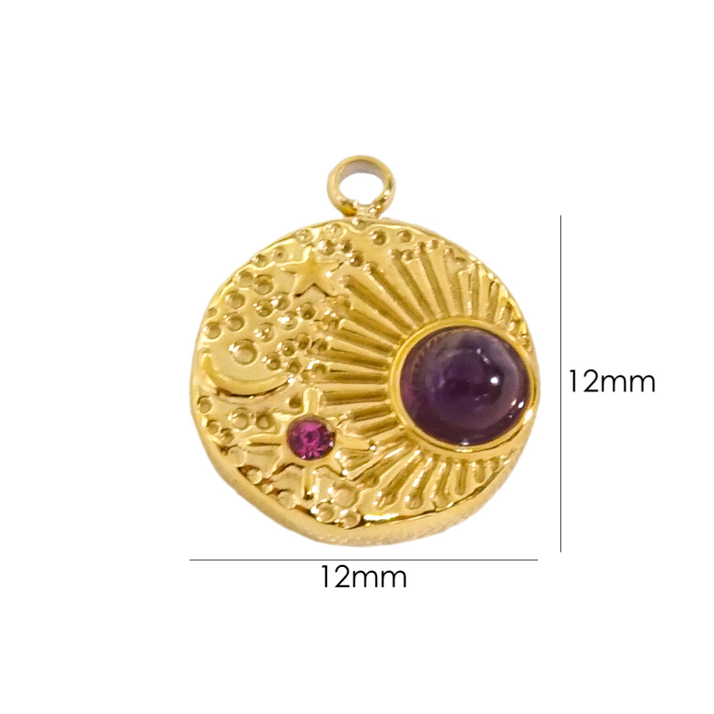 10 PCS/Package 304 Stainless Steel Natural Stone Zircon 14K Gold Plated Sun Star Beads display picture 13