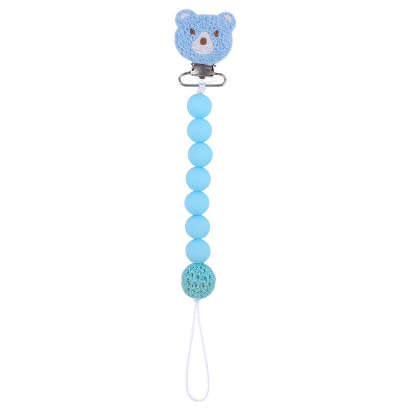 Nuevo bebé de dibujos animados oso chupete clip calmante bebé silicona contraste color cuentas de silicona morder pezón cadena anti-caída