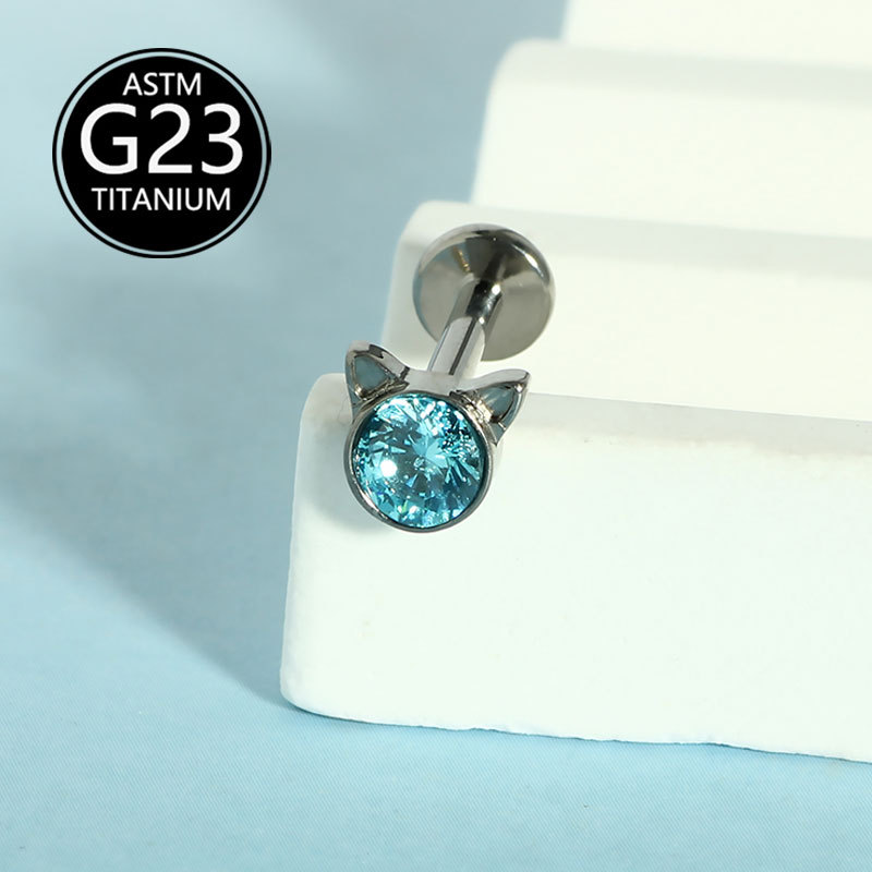 G23 Titanium Little Devil Cat Zircon Ear Cartilage Stud Internal Thread Piercing Jewelry detail image 7