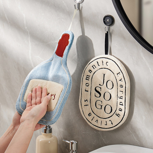 Hand Towel Wall Mount Strong Absorbent Thick Cute Coral Fleece Kitchen Bathroom Towel No Shedding