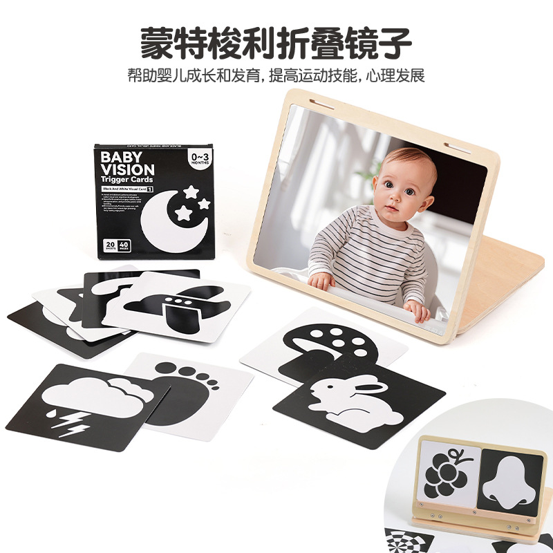 Nuevo estilo transfronterizo Estimulación visual Montessori Espejo plegable Educación temprana para bebés Forma Iluminación cognitiva Juguete cognitivo