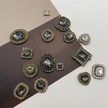 新款镶钻巴洛克饰品配件简约方形爱心复古耳饰暗黑鞋花DIY材料