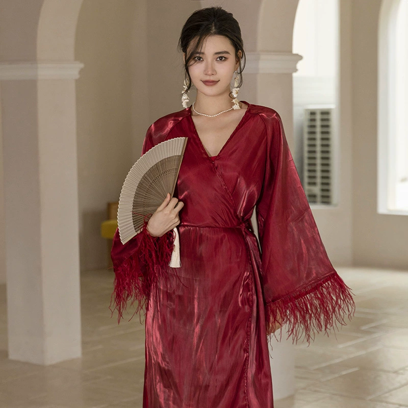 Фея утреннее платье Женская Невеста Сексуальная ночная рубашка Свадебная Пижама Перо Халат Премиум Sense Французское утреннее платье подружки невесты Фея