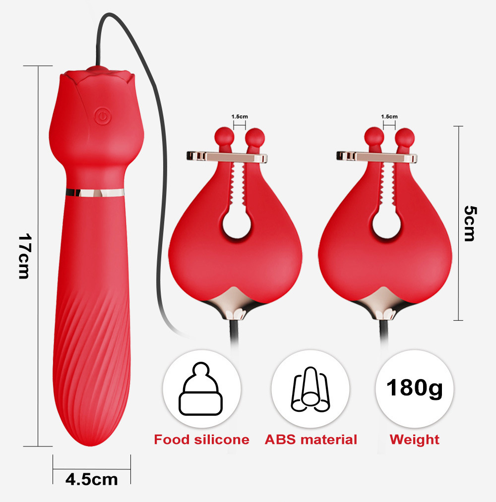 Rose Breast Clip Vibrator, Silicone Rose-Red Massager for Adults — detail image 9