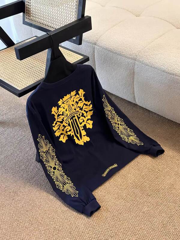 高版本~25早秋新款复古梵文宝剑印花口袋撞色长袖T恤宽松休闲上衣|undefined