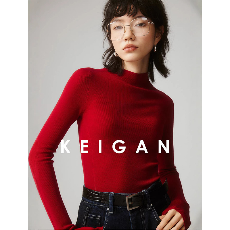 Autumn and Winter New Year Red Half-Turtleneck Wool Knit Sweater for Women, High-End Stylish Inner Layer Base Sweater, Elegant Top Autumn and Winter New Year Red Half-Turtleneck Wool Knit Sweater for Women, High-End Stylish Inner Layer Base Sweater, Elegant Top