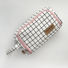 Student solid color stationery box Korean simple hand carry large capacity double layer thickened cotton and linen canvas pencil case hand carry