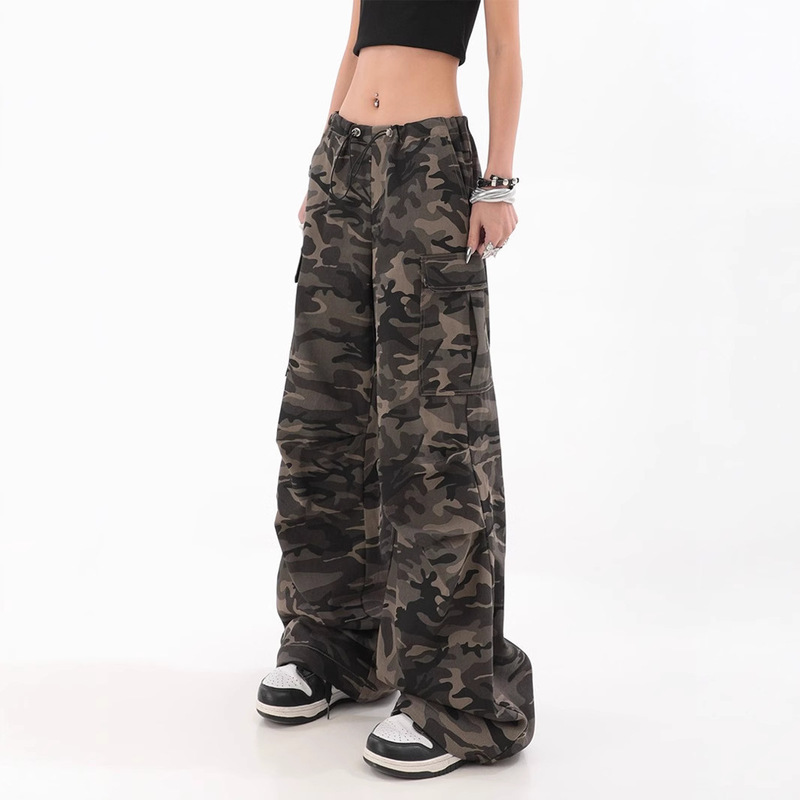 American Retro Camouflage Cargo Pants for Women in Autum High Street Hip-Hop Loose Straight Floor-Length Draped Casual Long Pants Trendy