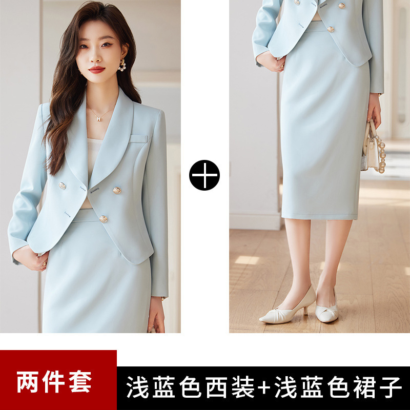 白いスーツの女性春と秋の高級職業服の司会者は正装の2つのスカートの美容師の作業服の女性を着ます。|undefined