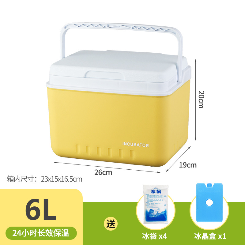 6리터 크림색 온도 조절 상자 + 얼음주머니 4개