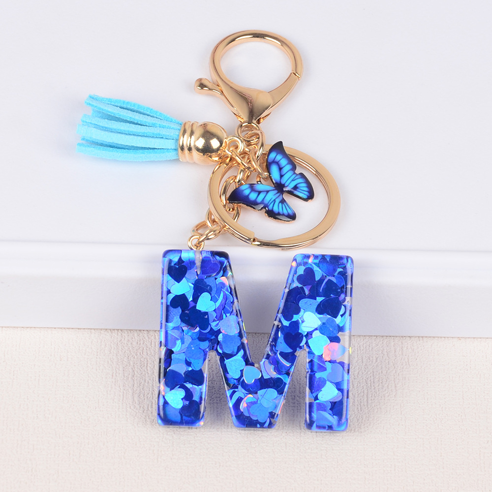 Cross-border Hot Sale 26 letras inglesas llavero de resina de goteo de goma esquinilla llavero de letras de amor personalizado