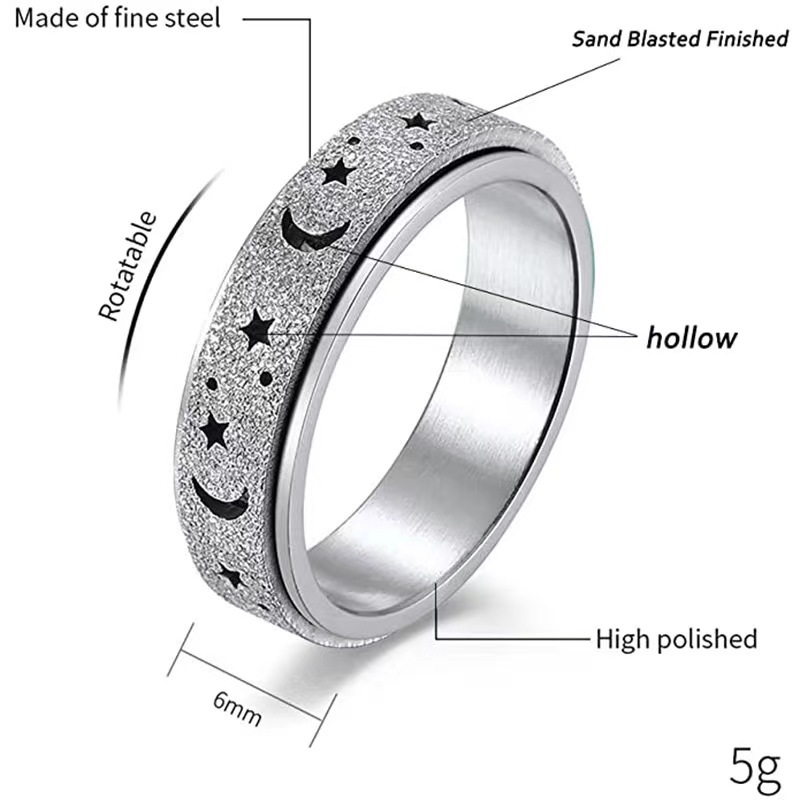 Fashion Star Moon Stainless Steel Plating Rings 1 Piece