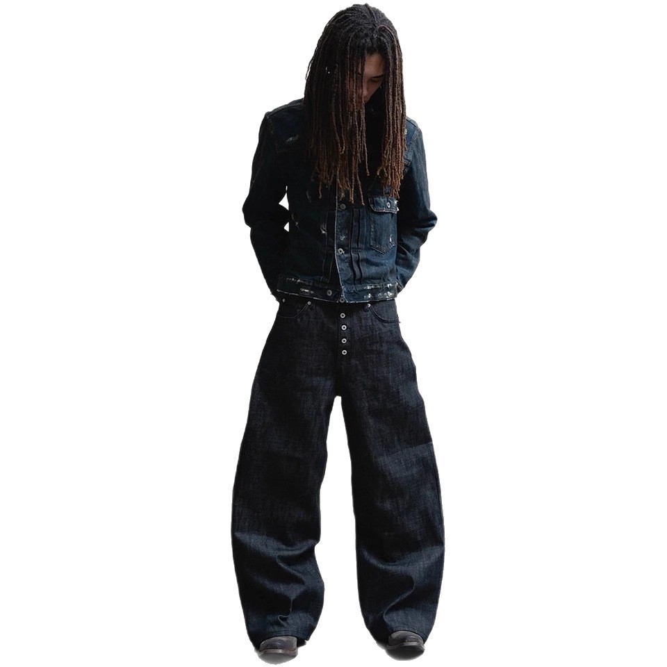 Europa y Estados Unidos transfronterizos retro estilo americano alta tendencia de la calle botones personales jeans de color sólido casual pantalones de piernas largas