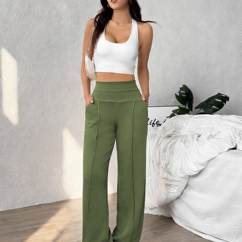 High-Waisted Drapey Wide-Leg Sports Pants with Pockets, Loose Straight-Leg Casual Pants, Quick-Dry Long Pants for Fitness, Yoga, and Running High-Waisted Drapey Wide-Leg Sports Pants with Pockets, Loose Straight-Leg Casual Pants, Quick-Dry Long Pants for Fitness, Yoga, and Running