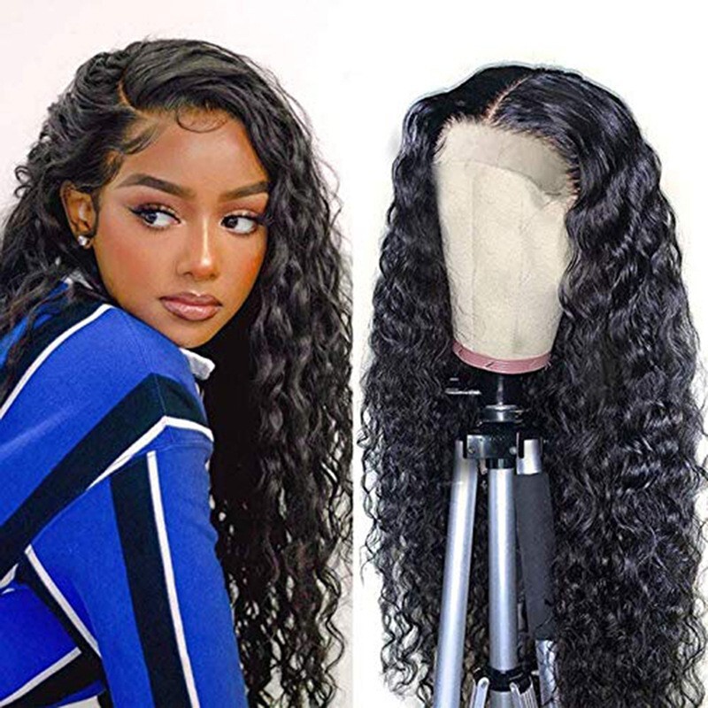 4X4 Front Lace Headgear Long Curly Hair Ripple Style Wig Ladies Full Human Hair Headgear