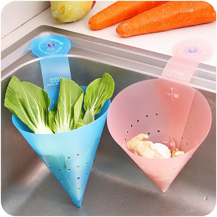 Cesta de drenaje triangular con ventosas Cesta de verduras Cesta de basura Cesta de limpieza de cocina creativa
