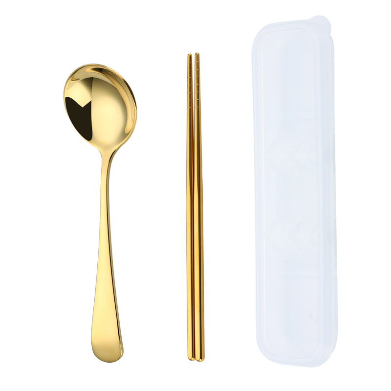 304 vajilla de acero inoxidable Red cuchara roja palillos traje portátil estudiante creativo vajilla de dos piezas logotipo imprimible