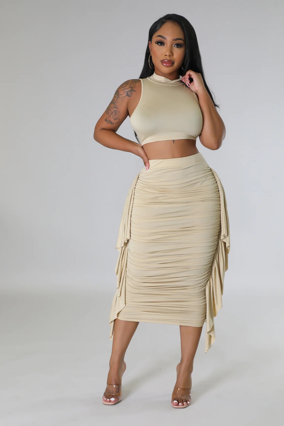 420g Weight Sleeveless Sleeve Length Tank Dress Dresses Type Spandex, Polyester Fabric Type Skirt Co-ord Set Sets Type 2 Pieces Set Quantity Daily Occasion Round Neck Neckline Regular Fit Fit Type Solid Color Pattern Summer, Spring Season Women's Gender Sexy, Streetwear Style Ruffles Craft Daily Women's Sexy Streetwear Solid Color Spandex Polyester Skirt Co-ord Set Skirt Sets 17