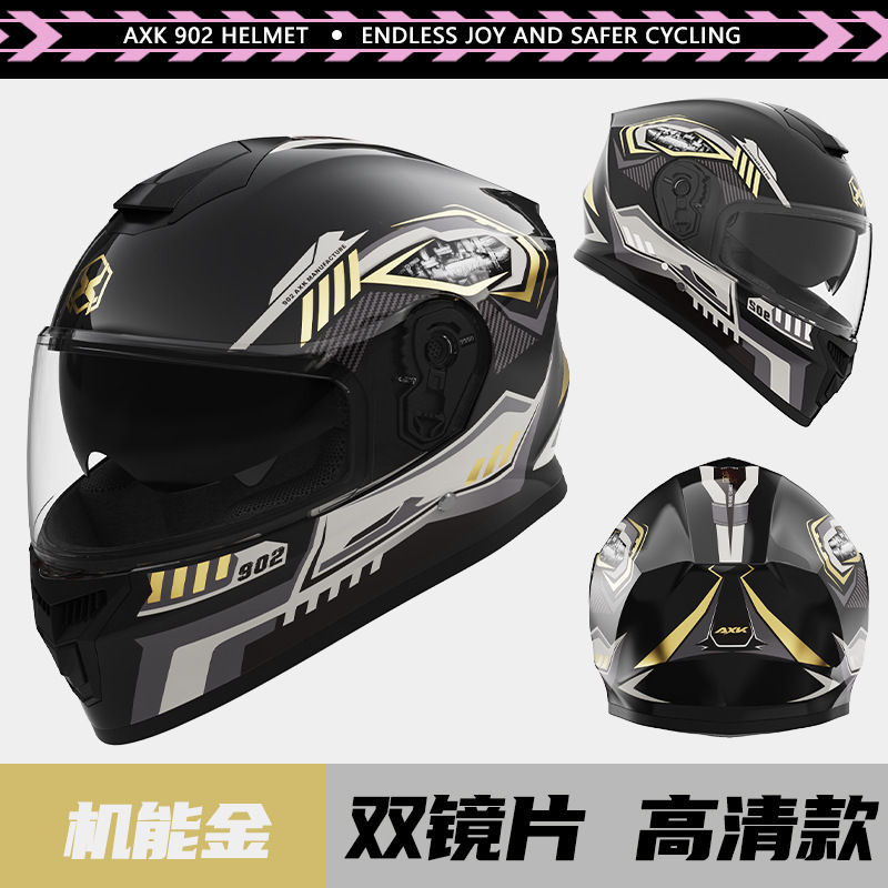 Motorcycle Helmet: Motuoche Motosiklet kaskı (dəbilqə) - 902-mechanic-gold-hd-double-lens
