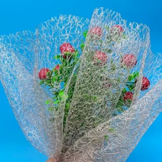 150D涤纶有光乱网全涤蕾丝加硬喷金洒银婚纱网布玩具鲜花包装网纱